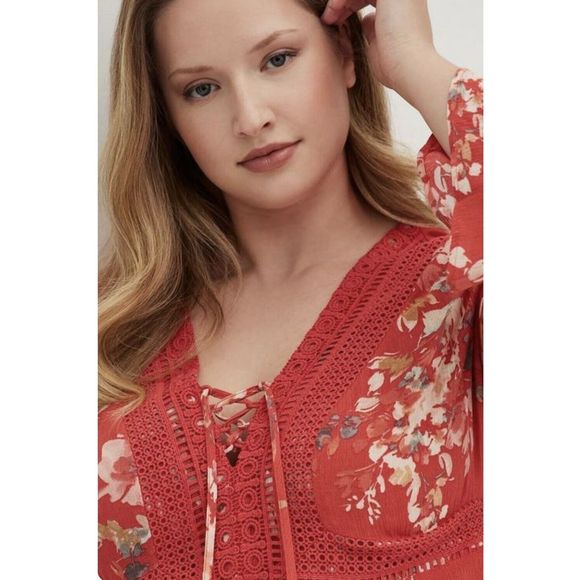 Torrid Babydoll Gauze Crochet Trim Top - Size 2X - Multicolored - Picture 2 of 10